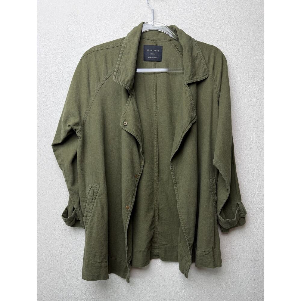 Love Tree Olive Linen Blend Moto Jacket Women's M - Picture 5 of 15